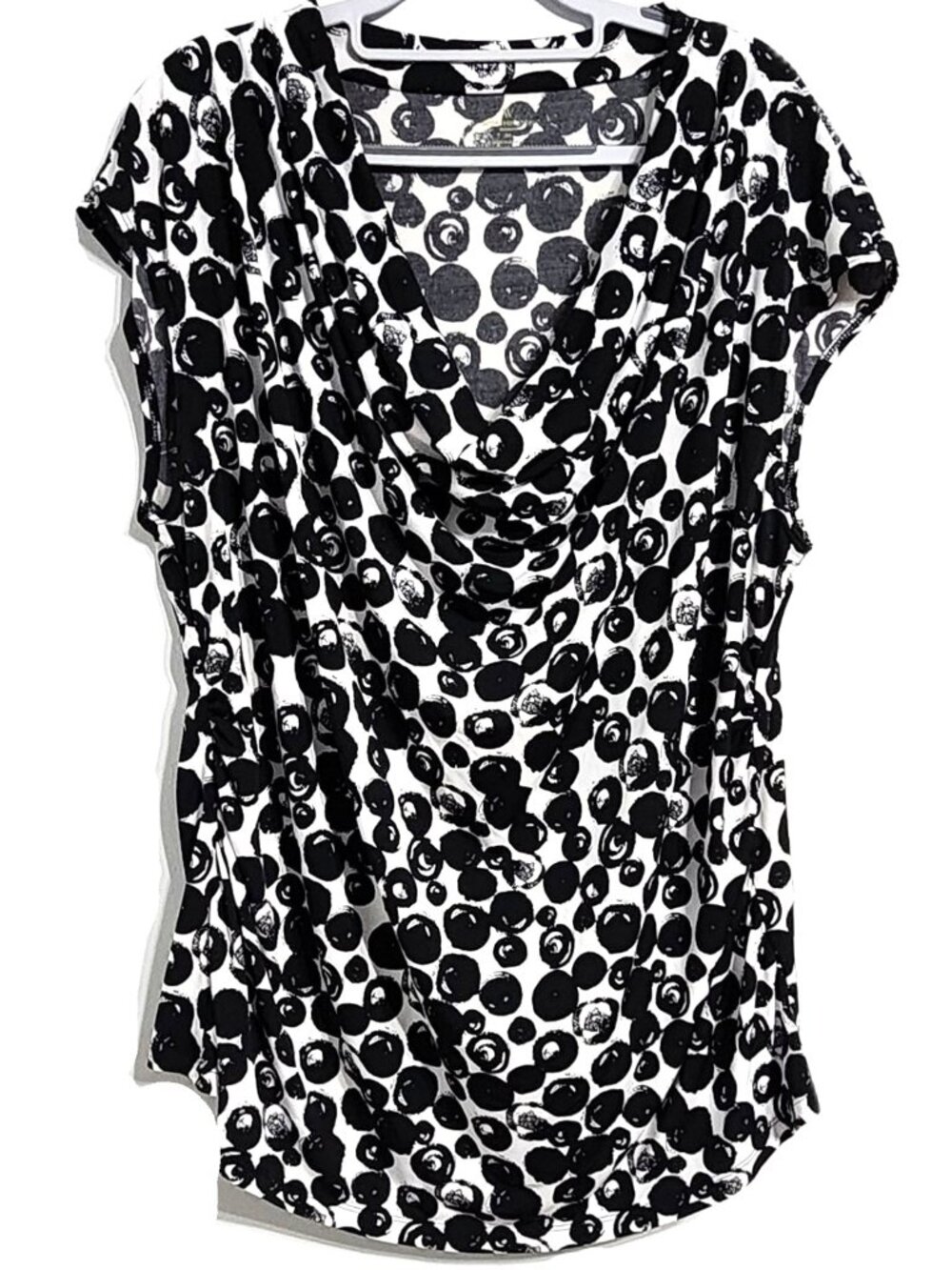 Worthington Women’s Size 3X Black & White Abstract Print Cowl Neck Blouse